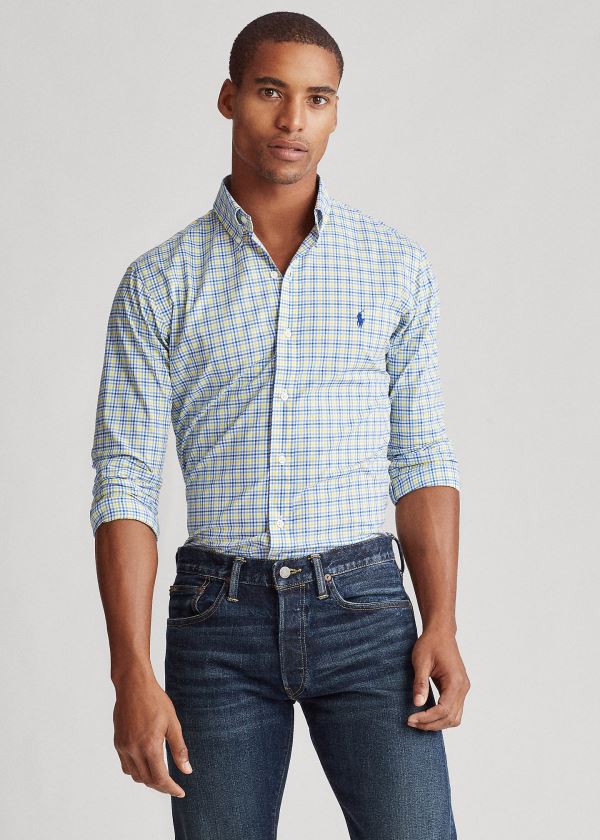 Men's Polo Ralph Lauren Classic Fit Plaid Poplin Shirts | 834092NAL